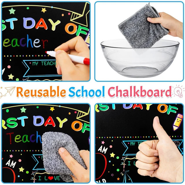Alt view image 4 of 7 - 2 Packs First and Last Day of School Board Signs with 6 Colorful Liquid Chalk Markers - 12" X 10" Double-Sided - Back to School Supplies for Kindergarten Preschool