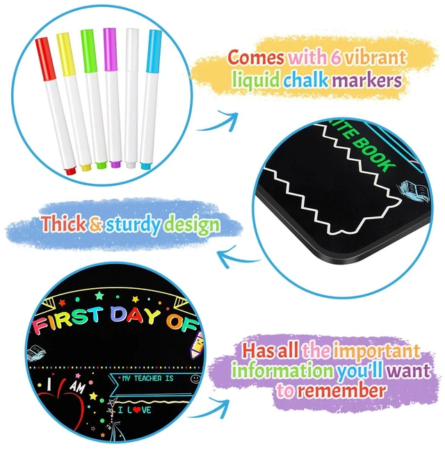 Alt view image 6 of 7 - 2 Packs First and Last Day of School Board Signs with 6 Colorful Liquid Chalk Markers - 12" X 10" Double-Sided - Back to School Supplies for Kindergarten Preschool