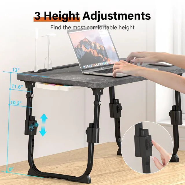 Alt view image 2 of 7 - Lap Desk for Bed Adjustable Height with USB Port 23.6" x15.7" Desktop Storage Drawer, Bookshelf, Fits 17" Laptop, For couch WFH Study, Foldable Non-Slip No Assembly Sturdy Lightweight DeepStone