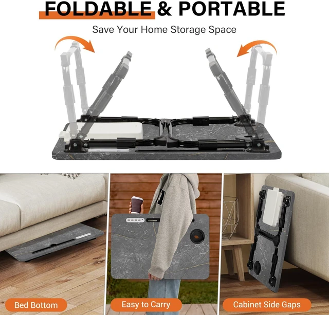 Alt view image 7 of 7 - Lap Desk for Bed Adjustable Height with USB Port 23.6" x15.7" Desktop Storage Drawer, Bookshelf, Fits 17" Laptop, For couch WFH Study, Foldable Non-Slip No Assembly Sturdy Lightweight DeepStone