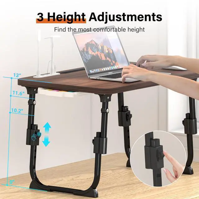 Alt view image 2 of 7 - Lap Desk for Bed Adjustable Height with USB Port 23.6" x15.7" Desktop Storage Drawer, Bookshelf, Fits 17" Laptop, For couch WFH Study, Foldable Non-Slip No Assembly Sturdy Lightweight Walnut