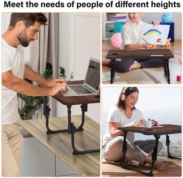 Alt view image 6 of 7 - Lap Desk for Bed Adjustable Height with USB Port 23.6" x15.7" Desktop Storage Drawer, Bookshelf, Fits 17" Laptop, For couch WFH Study, Foldable Non-Slip No Assembly Sturdy Lightweight Walnut
