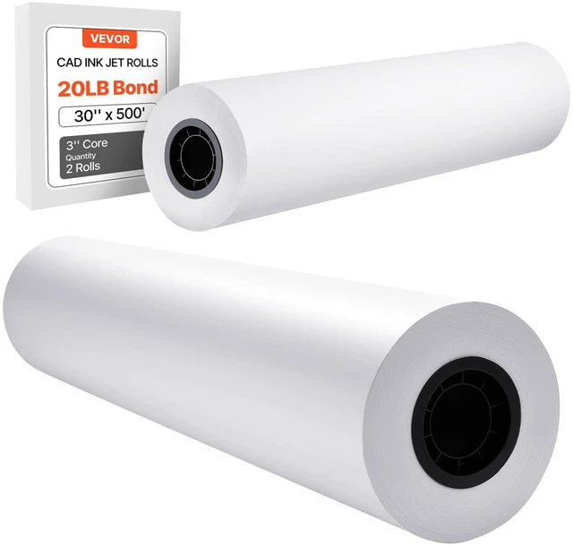 Main image of Wide Format Paper, 30 in x 500 ft Plotter Roll, 2 Rolls CAD Bond Rolls with 3 in Core, 20 LB Bond Paper Rolls, Ideal for CAD Drawings, Engineering Plans, GIS Maps, and Architectural Designs