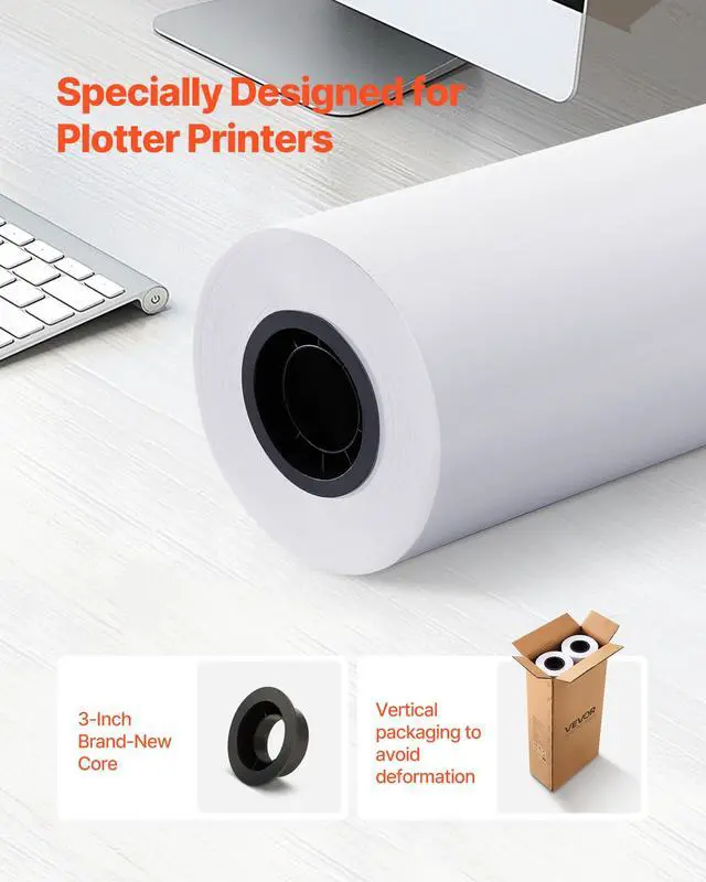 Alt view image 2 of 7 - Wide Format Paper, 30 in x 500 ft Plotter Roll, 2 Rolls CAD Bond Rolls with 3 in Core, 20 LB Bond Paper Rolls, Ideal for CAD Drawings, Engineering Plans, GIS Maps, and Architectural Designs