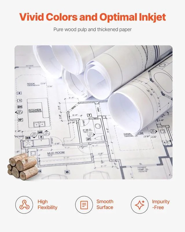 Alt view image 5 of 7 - Wide Format Paper, 30 in x 500 ft Plotter Roll, 2 Rolls CAD Bond Rolls with 3 in Core, 20 LB Bond Paper Rolls, Ideal for CAD Drawings, Engineering Plans, GIS Maps, and Architectural Designs