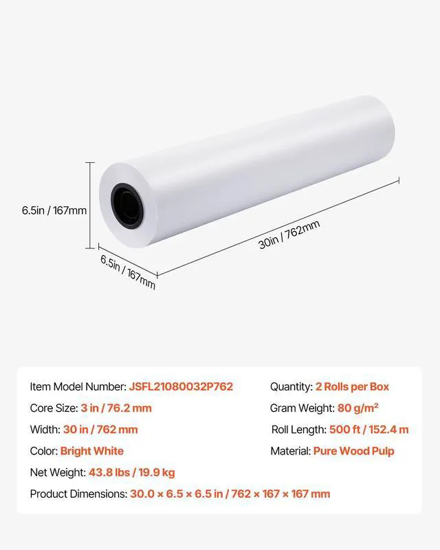 Alt view image 7 of 7 - Wide Format Paper, 30 in x 500 ft Plotter Roll, 2 Rolls CAD Bond Rolls with 3 in Core, 20 LB Bond Paper Rolls, Ideal for CAD Drawings, Engineering Plans, GIS Maps, and Architectural Designs
