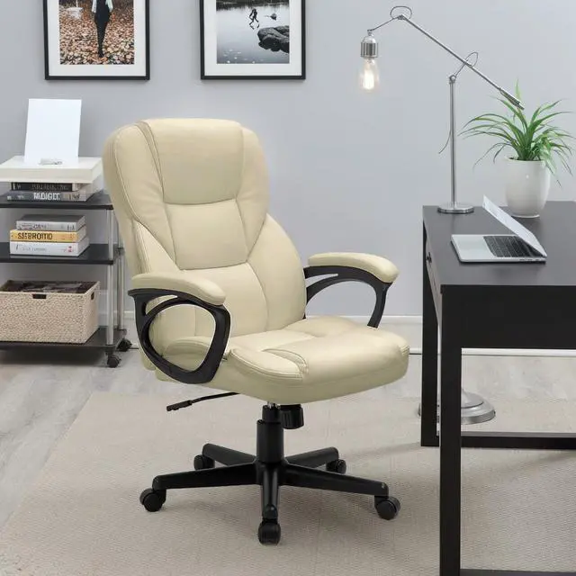 Alt view image 2 of 7 - Office Executive Chair High Back Adjustable Managerial Home Desk Chair, Swivel Computer PU Leather Chair with Lumbar Support (1, Khaki)