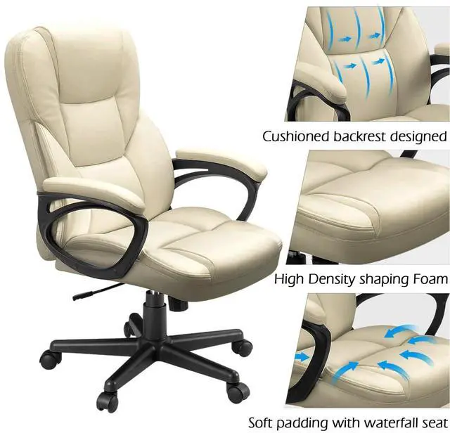 Alt view image 5 of 7 - Office Executive Chair High Back Adjustable Managerial Home Desk Chair, Swivel Computer PU Leather Chair with Lumbar Support (1, Khaki)