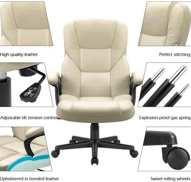 Alt view image 4 of 7 - Office Executive Chair High Back Adjustable Managerial Home Desk Chair, Swivel Computer PU Leather Chair with Lumbar Support (1, Khaki)