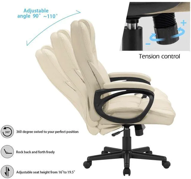 Alt view image 6 of 7 - Office Executive Chair High Back Adjustable Managerial Home Desk Chair, Swivel Computer PU Leather Chair with Lumbar Support (1, Khaki)