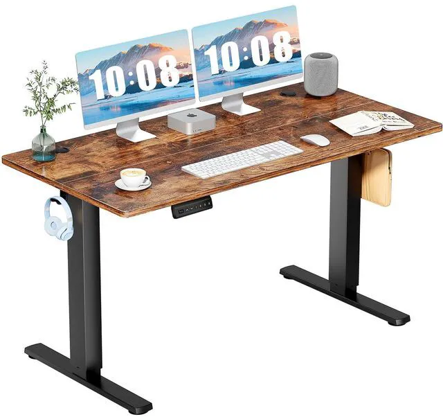 Main image of 55 Inch Electric Standing Desk, Memory Adjustable Home Office Desk Sit Stand Up Desk for Work Home Office,Adjustable Desk, Rising Computer Table with Splice Board,Cable Management,Hook,Brown