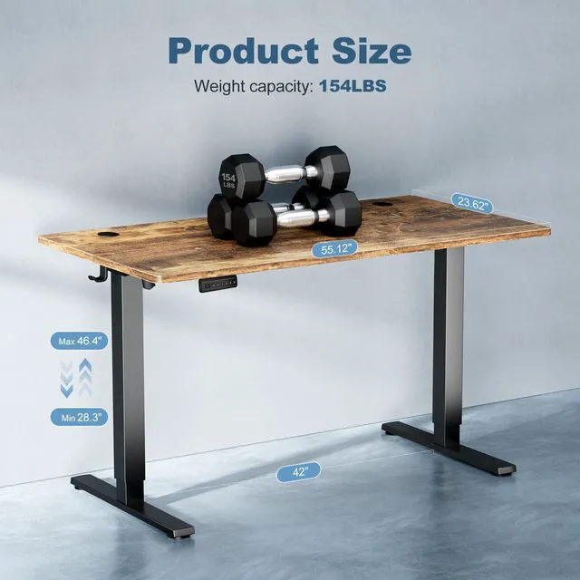 Alt view image 3 of 7 - 55 Inch Electric Standing Desk, Memory Adjustable Home Office Desk Sit Stand Up Desk for Work Home Office,Adjustable Desk, Rising Computer Table with Splice Board,Cable Management,Hook,Brown