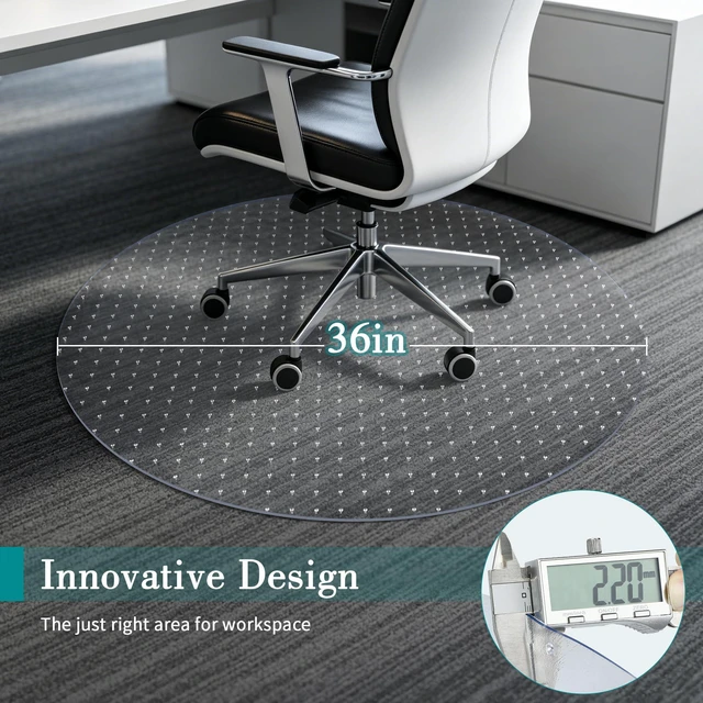 Alt view image 2 of 7 - Office Chair Mat for Carpet, 36'' x 36'' Round Clear Floor Mat for Low and No Pile Carpeted Floors, Thick and Sturdy Carpet Protector for Work, Home, Gaming, Easy Glide Flat Without Curling