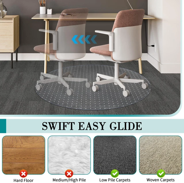 Alt view image 5 of 7 - Office Chair Mat for Carpet, 36'' x 36'' Round Clear Floor Mat for Low and No Pile Carpeted Floors, Thick and Sturdy Carpet Protector for Work, Home, Gaming, Easy Glide Flat Without Curling