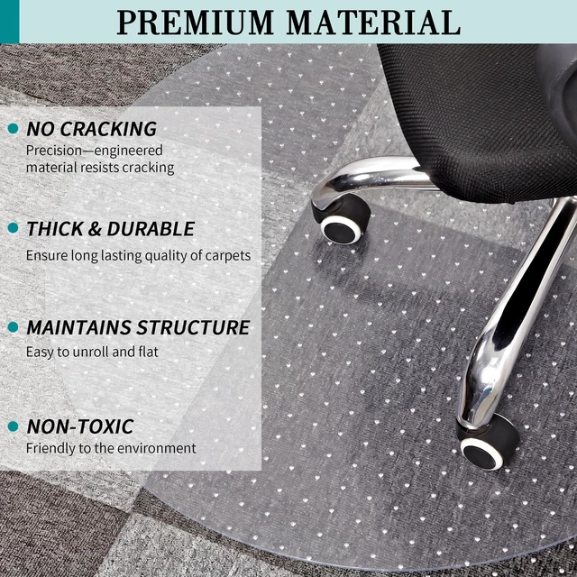 Alt view image 6 of 7 - Office Chair Mat for Carpet, 36'' x 36'' Round Clear Floor Mat for Low and No Pile Carpeted Floors, Thick and Sturdy Carpet Protector for Work, Home, Gaming, Easy Glide Flat Without Curling