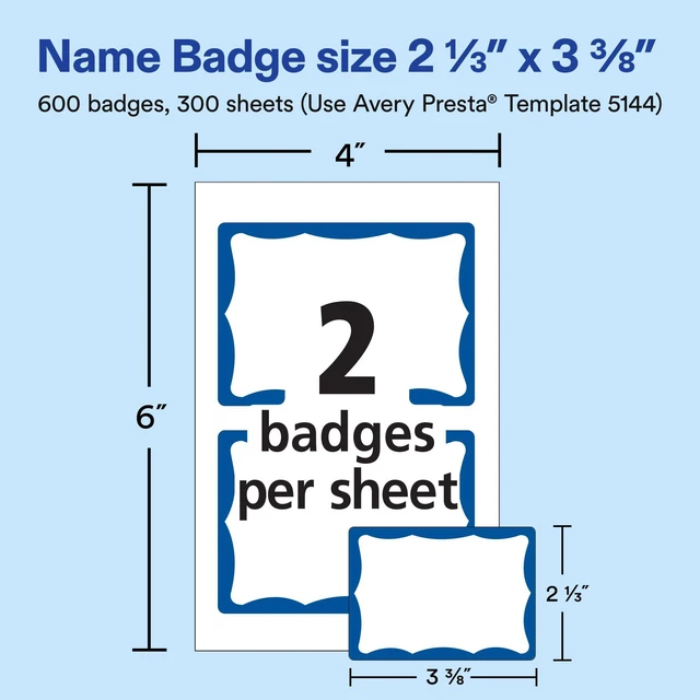 Alt view image 3 of 7 - Customizable Name Tags, 2-1/3" x 3-3/8", White with Blue Border, Removable Adhesive, 100 Name Badge Labels per Pack, Great for Meetings, Events, and More (6 Packs of 44144)
