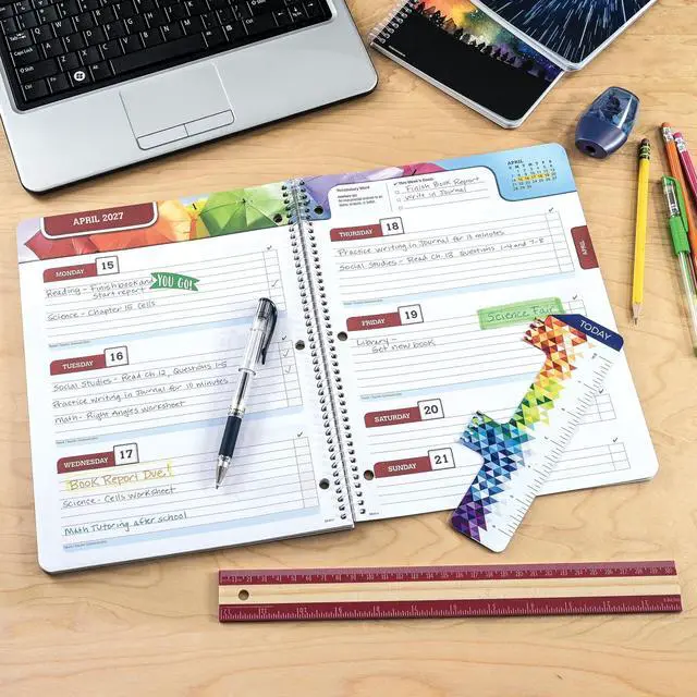 Alt view image 2 of 7 - 2026-2027 Middle & High School Student Planner 8.5" x 11" - Dated Weekly & Monthly Academic Planner with Ruler/Bookmark & Stickers, Ideal for Homework, Block Style, Doodles