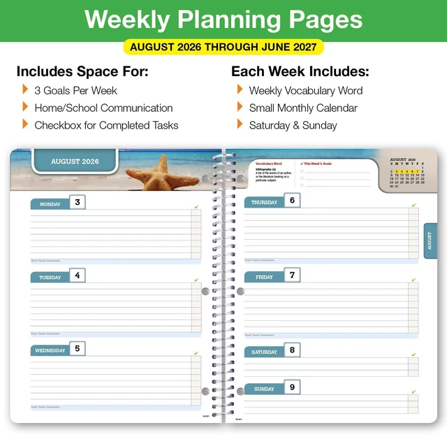 Alt view image 4 of 7 - 2026-2027 Middle & High School Student Planner 8.5" x 11" - Dated Weekly & Monthly Academic Planner with Ruler/Bookmark & Stickers, Ideal for Homework, Block Style, Doodles