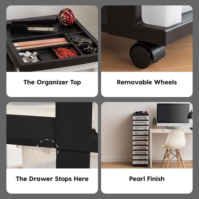 Alt view image 5 of 7 - 10-Drawer Rolling Storage Cart, Black/Pearl Keep classroom supplies, teacher essentials, craft materials, and learning tools organized with easy-access drawers