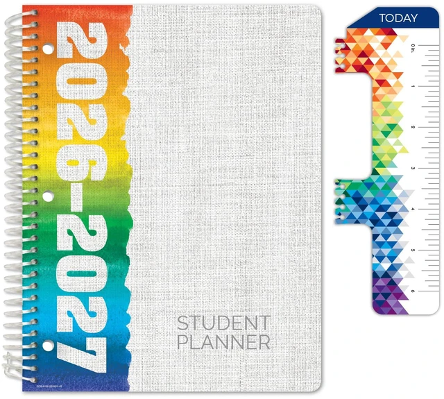 Main image of 2026-2027 Middle & High School Student Planner 8.5" x 11" - Dated Weekly & Monthly Academic Planner with Ruler/Bookmark & Stickers, Ideal for Homework, Block Style, Rainbow Linen