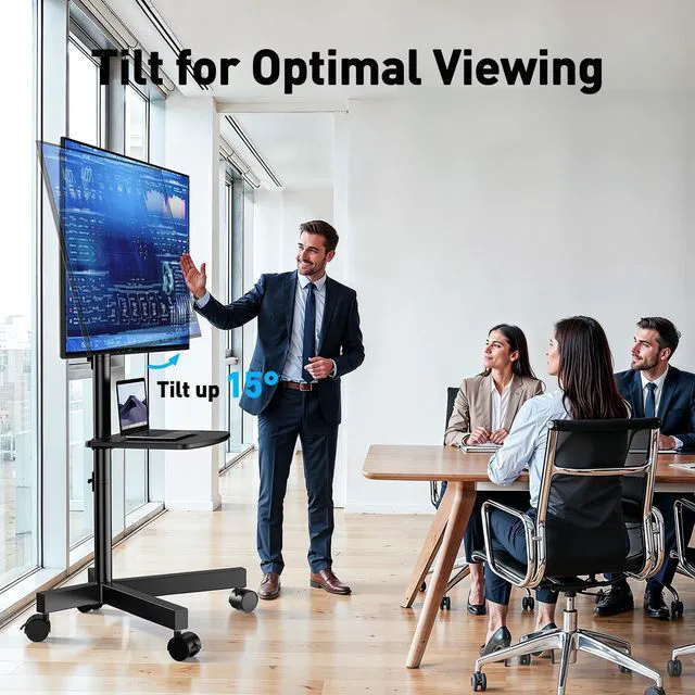 Alt view image 4 of 7 - Rolling TV Stand for 23-63 Inch Flat/Curved Screen TVs up to 88 lbs, Mobile TV Stand on Wheels, Portable TV Stand with Tilt & Height Adjustable,Outdoor TV Stand Max VESA 400x400mm
