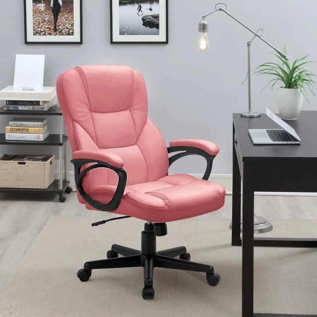 Alt view image 2 of 7 - Office Executive Chair High Back Adjustable Managerial Home Desk Chair, Swivel Computer PU Leather Chair with Lumbar Support (1, Pink)