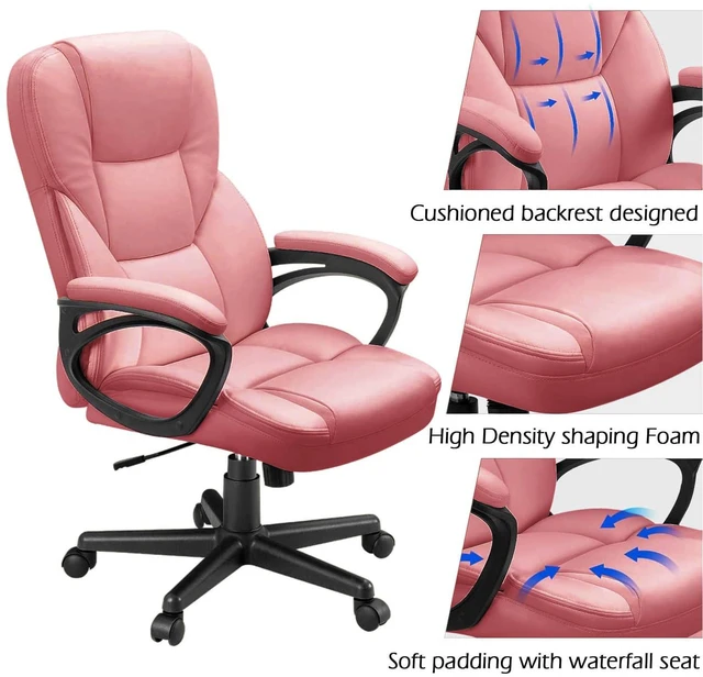 Alt view image 5 of 7 - Office Executive Chair High Back Adjustable Managerial Home Desk Chair, Swivel Computer PU Leather Chair with Lumbar Support (1, Pink)