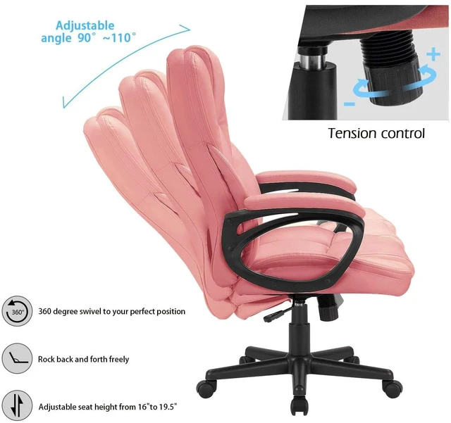 Alt view image 6 of 7 - Office Executive Chair High Back Adjustable Managerial Home Desk Chair, Swivel Computer PU Leather Chair with Lumbar Support (1, Pink)