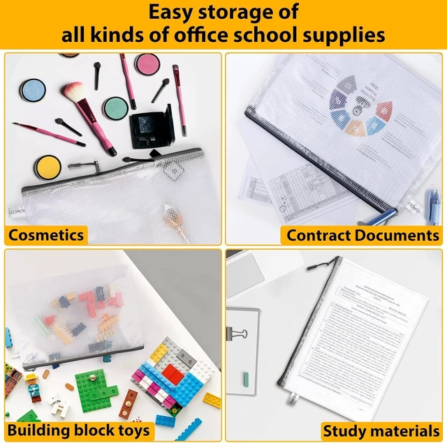 Alt view image 6 of 6 - 24pcs A4 Mesh Zipper Pouch File Bags, 12pcs Large A3 and 12pcs Letter A4,Black Reusable Zipper Bags for Organizing Storage, Waterproof Puzzle Bag, Board Game Storage and School Office Supplies