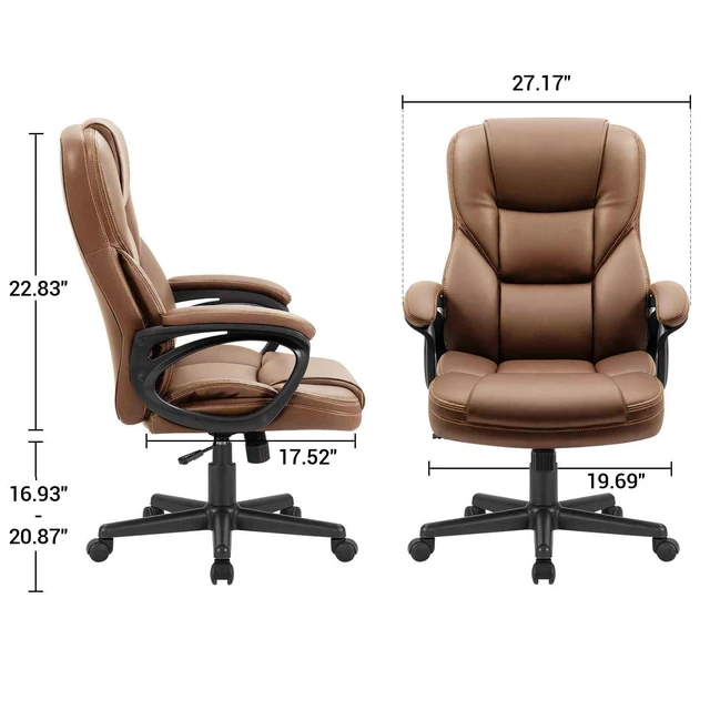 Alt view image 3 of 7 - Office Executive Chair High Back Adjustable Managerial Home Desk Chair, Swivel Computer PU Leather Chair with Lumbar Support (1, Light Brown)