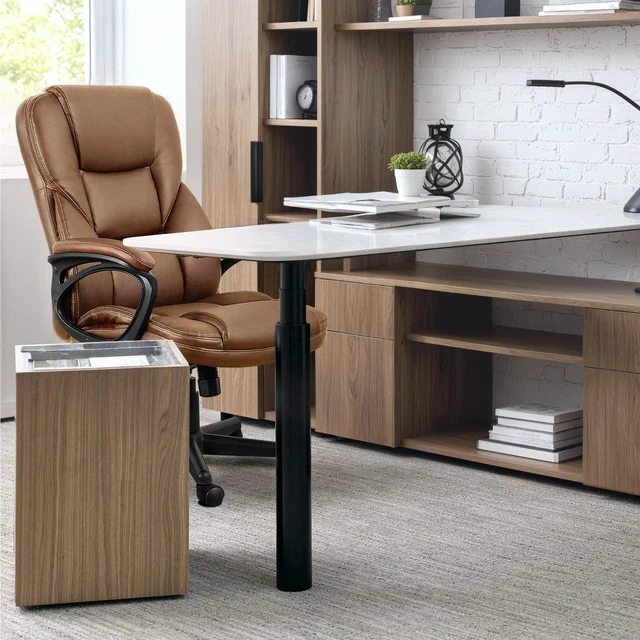 Alt view image 7 of 7 - Office Executive Chair High Back Adjustable Managerial Home Desk Chair, Swivel Computer PU Leather Chair with Lumbar Support (1, Light Brown)