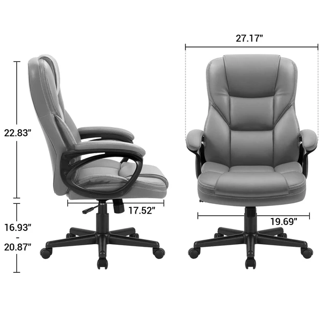Alt view image 3 of 7 - Office Executive Chair High Back Adjustable Managerial Home Desk Chair, Swivel Computer PU Leather Chair with Lumbar Support (1, Gray)