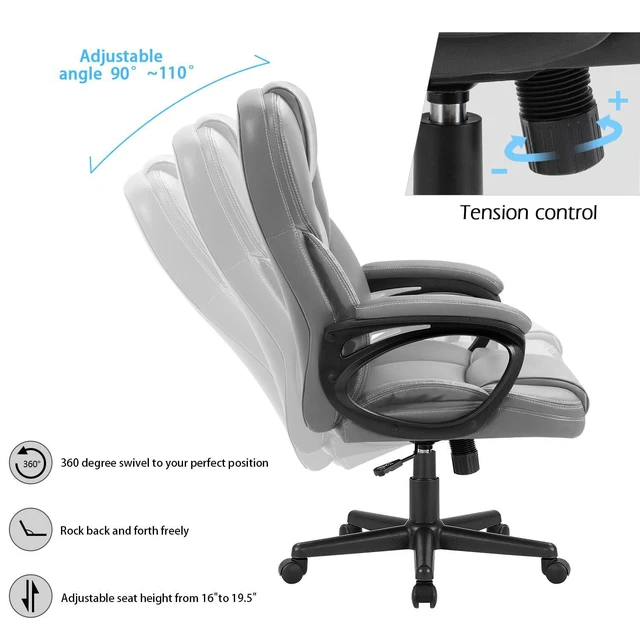 Alt view image 4 of 7 - Office Executive Chair High Back Adjustable Managerial Home Desk Chair, Swivel Computer PU Leather Chair with Lumbar Support (1, Gray)