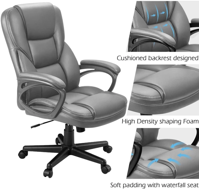 Alt view image 6 of 7 - Office Executive Chair High Back Adjustable Managerial Home Desk Chair, Swivel Computer PU Leather Chair with Lumbar Support (1, Gray)