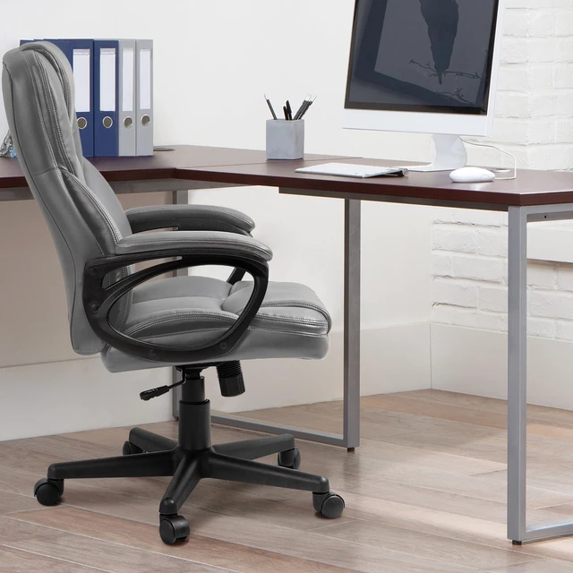Alt view image 7 of 7 - Office Executive Chair High Back Adjustable Managerial Home Desk Chair, Swivel Computer PU Leather Chair with Lumbar Support (1, Gray)
