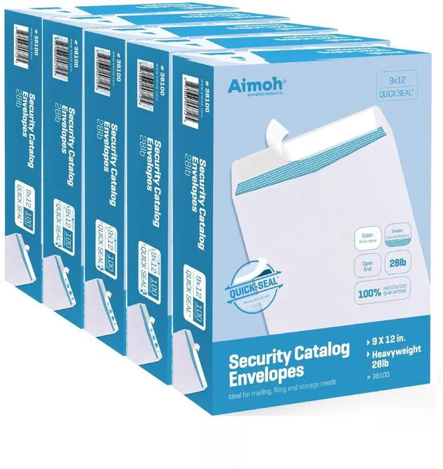 Main image of 9 x 12 Self-Seal Security White Envelopes 9x12 Large Envelopes 500ct White, Security Tint, Self-Seal Closure, 28 LB Paper, Fits 8.5 x 11 Documents, 500 Count