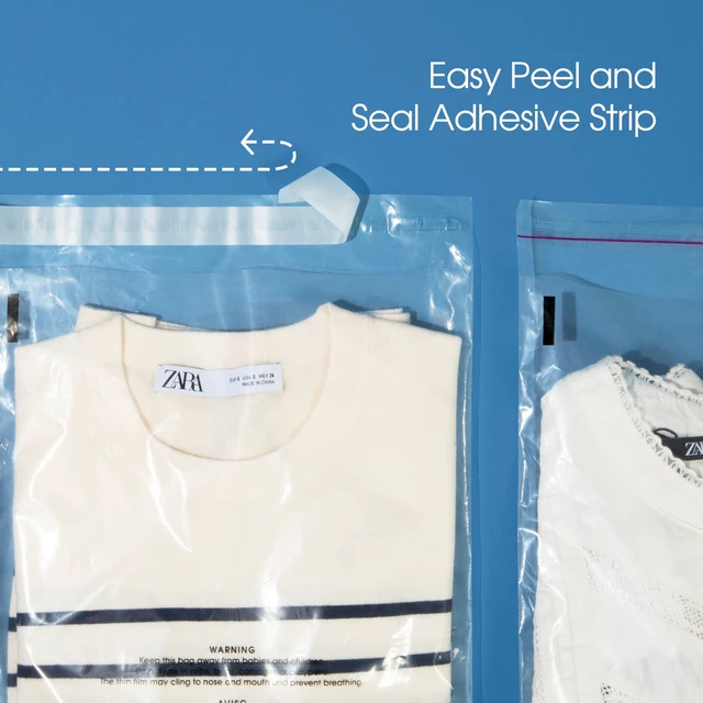 Alt view image 5 of 7 - 10" X 13" (1000 Count) Self Seal Clear Poly Bags with Suffocation Warning for Packaging, T Shirts & Shipping - Permanent Adhesive