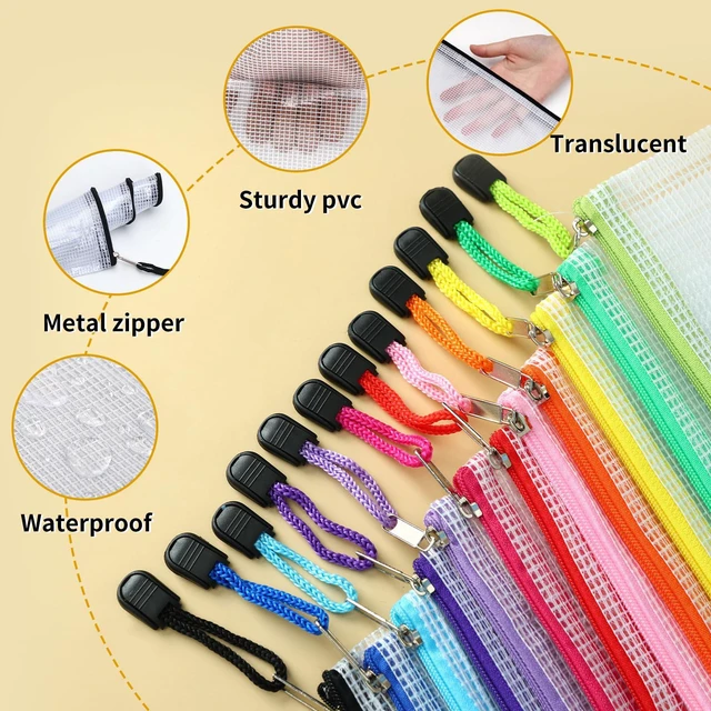 Alt view image 3 of 7 - 36pcs Pencil Pouch, Mesh Zipper Pouch Zipper Bags, 6x9 Inches Large Storage Bags for Organizing, 12 Colors Puzzle Bag Zipper File Bags for Office Supplies
