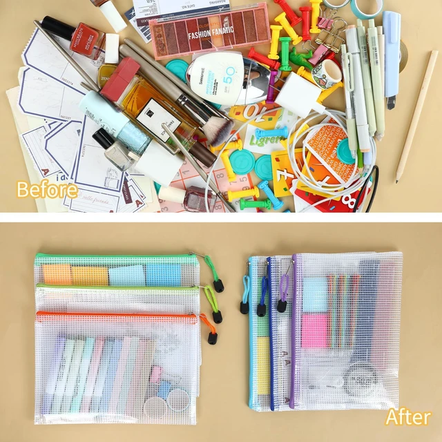 Alt view image 5 of 7 - 36pcs Pencil Pouch, Mesh Zipper Pouch Zipper Bags, 6x9 Inches Large Storage Bags for Organizing, 12 Colors Puzzle Bag Zipper File Bags for Office Supplies