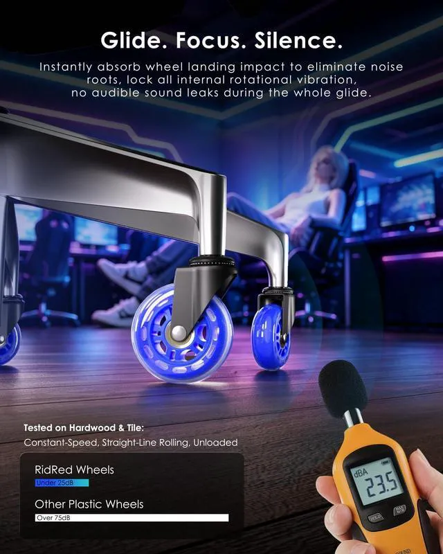 Alt view image 5 of 7 - Gaming Chair Wheels - Heavy-Duty Office Chair Wheels - Replacement Rubber Casters- Universal Fit 3 Inch Chair Casters, Noise Free, Fits 98% Chair, for All Floor
