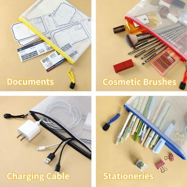 Alt view image 6 of 7 - 36pcs Pencil Pouch, Mesh Zipper Pouch Zipper Bags, 6x9 Inches Large Storage Bags for Organizing, 12 Colors Puzzle Bag Zipper File Bags for Office Supplies
