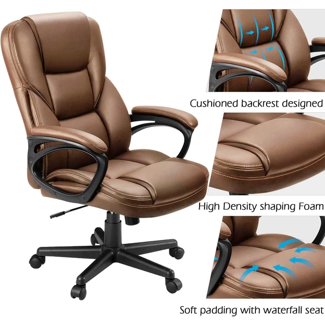Alt view image 5 of 7 - Office Executive Chair High Back Adjustable Managerial Home Desk Chair, Swivel Computer PU Leather Chair with Lumbar Support (1, Light Brown)