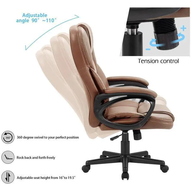 Alt view image 6 of 7 - Office Executive Chair High Back Adjustable Managerial Home Desk Chair, Swivel Computer PU Leather Chair with Lumbar Support (1, Light Brown)