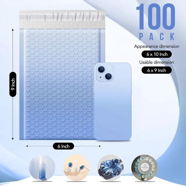 Alt view image 2 of 7 - Bubble Mailers 6x10 Inch 100 Pack Gradient Blue Padded Envelopes Usable Size 6x9" Self Seal Mailing Envelopes Bubble Padded Shipping Bags for Mailing,Packaging, Small Business #0