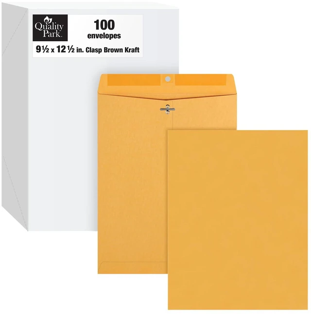 Main image of QUA37893, Gummed Kraft Clasp Envelopes, 100 / Box, Kraft, 9.5 x 12.5 Inches