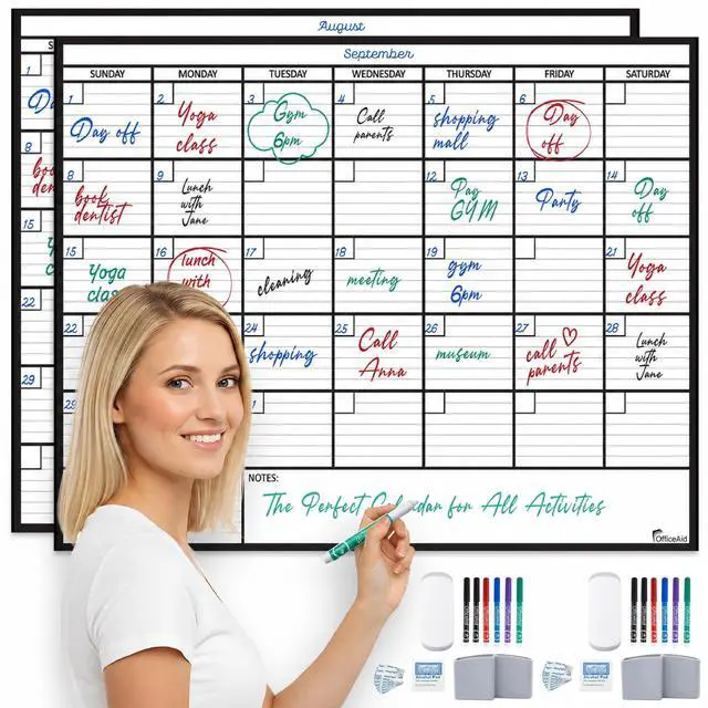 Main image of (2 PK) Large Dry Erase Calendar for Wall 36x48, Big Classroom Giant Month, Undated Reusable Family Monthly, Rolled Whiteboard White Board, Calendar Dry Erase Planner for Wall Erasable Office 48x36