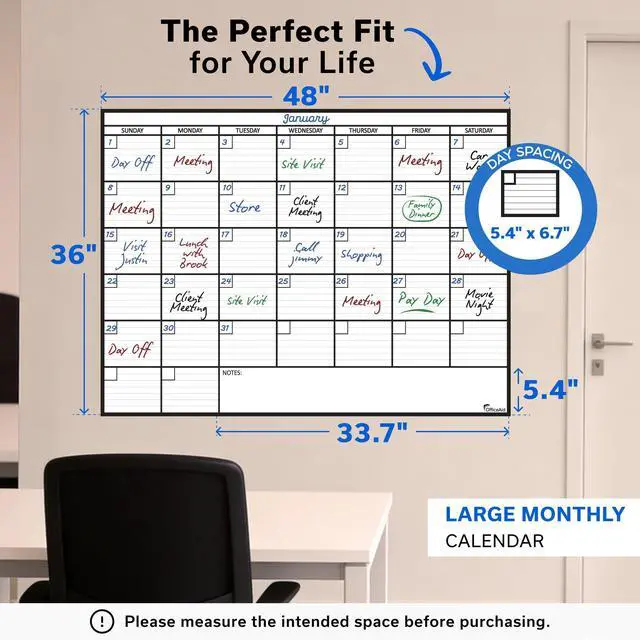Alt view image 2 of 7 - (2 PK) Large Dry Erase Calendar for Wall 36x48, Big Classroom Giant Month, Undated Reusable Family Monthly, Rolled Whiteboard White Board, Calendar Dry Erase Planner for Wall Erasable Office 48x36