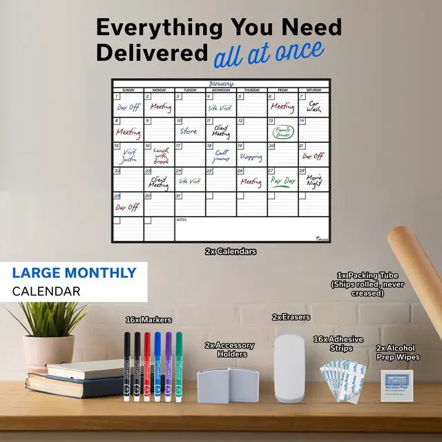 Alt view image 4 of 7 - (2 PK) Large Dry Erase Calendar for Wall 36x48, Big Classroom Giant Month, Undated Reusable Family Monthly, Rolled Whiteboard White Board, Calendar Dry Erase Planner for Wall Erasable Office 48x36
