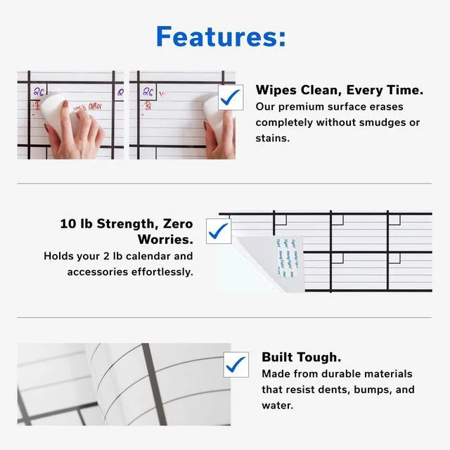Alt view image 5 of 7 - Large Dry Erase Calendar for Wall 24x36, Giant Family Office Big Reusable, Monthly Planner Erasable Month, Rolled Whiteboard White Board, 36x24 Calendar Dry Erase for Undated Wall Large Classroom