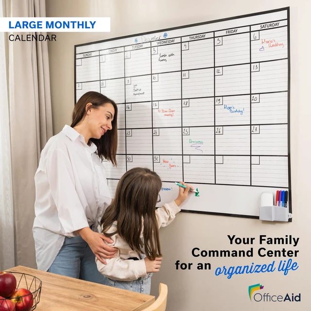 Alt view image 6 of 7 - (2 PK) Large Dry Erase Calendar for Wall 36x48, Big Classroom Giant Month, Undated Reusable Family Monthly, Rolled Whiteboard White Board, Calendar Dry Erase Planner for Wall Erasable Office 48x36